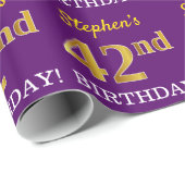 Papier Cadeau Purple, Imitation Gold Look "42e anniversaire" (Coin rond)