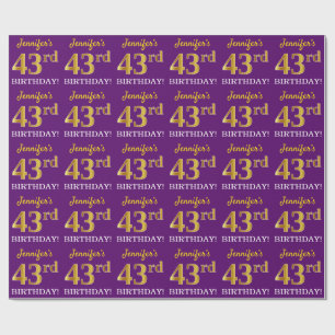 Papier Cadeau Purple, Imitation Gold Look "43ème anniversaire"