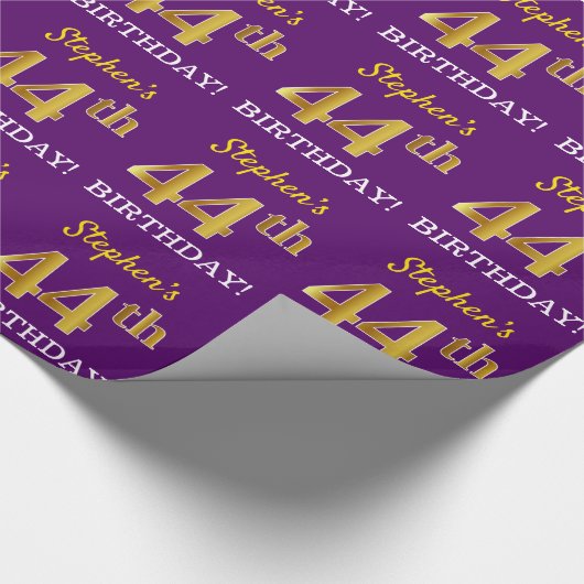 Papier Cadeau Purple, Imitation Gold Look "44e anniversaire" (Coin)