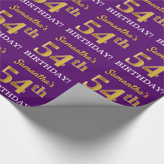 Papier Cadeau Purple, Imitation Gold Look "54e anniversaire" (Coin)