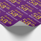 Papier Cadeau Purple, Imitation Gold Look "58ème anniversaire" (Coin)