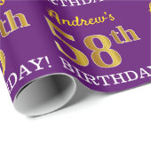 Papier Cadeau Purple, Imitation Gold Look "58ème anniversaire" (Coin rond)