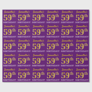 Papier Cadeau Purple, Imitation Gold Look "59ème anniversaire"