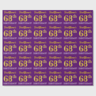 Papier Cadeau Purple, Imitation Gold Look "68ème anniversaire"