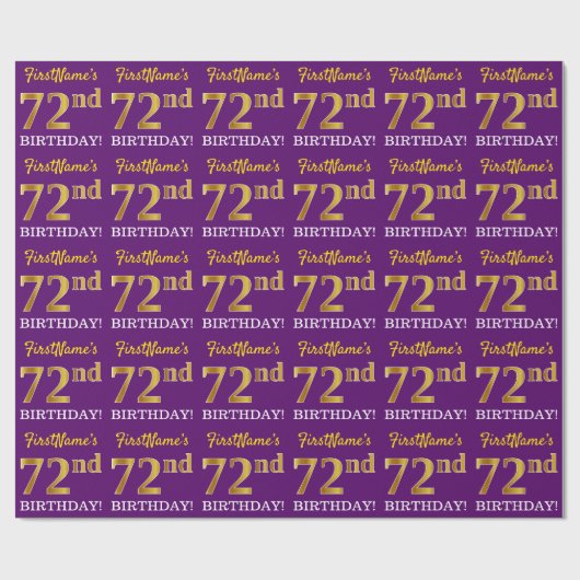 Papier Cadeau Purple, Imitation Gold Look "72e anniversaire" (Plat)
