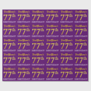 Papier Cadeau Purple, Imitation Gold Look "77ème anniversaire"