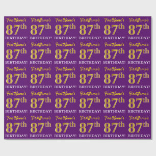 Papier Cadeau Purple, Imitation Gold Look "87ème anniversaire"