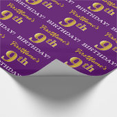 Papier Cadeau Purple, Imitation Gold Look "9e anniversaire" (Coin)