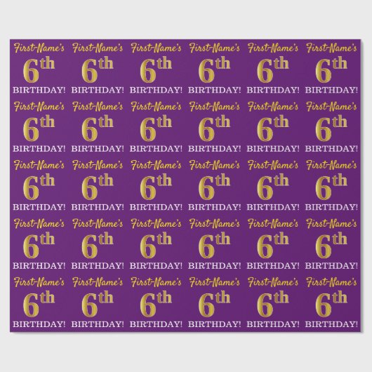 Papier Cadeau Purple, Imitation or look "6e anniversaire" (Plat)