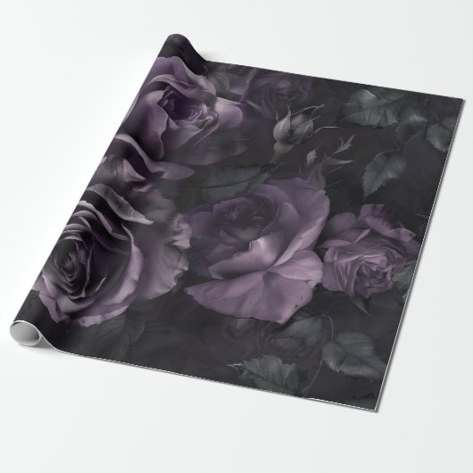 Papier Cadeau Purple Lavender Moody Rose Floral Goth (Déroulé)