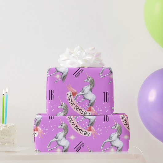 Papier Cadeau Purple licorne filles âge d'anniversaire (Cadeaux de fête)