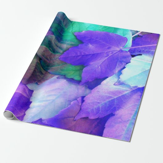 Papier Cadeau Purple N Feuilles Turquoises (Déroulé)