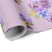 Papier Cadeau Purple Pansy fleurs florales Aquarelle (Coin rond)