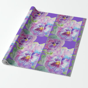 Papier Cadeau Purple Pansy fleurs florales Aquarelle