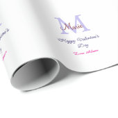 Papier Cadeau Purple pastel happy Valentine's day pink monogram  (Coin rond)
