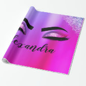 Papier Cadeau Purple Pink Monogram Glitter Eyelashes (Déroulé)