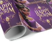 Papier Cadeau Purple Purim Princess Emballage papier rouleau (Coin rond)