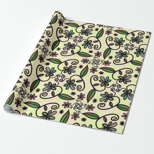 Papier Cadeau Purple Retro Boho Daisies (Déroulé)