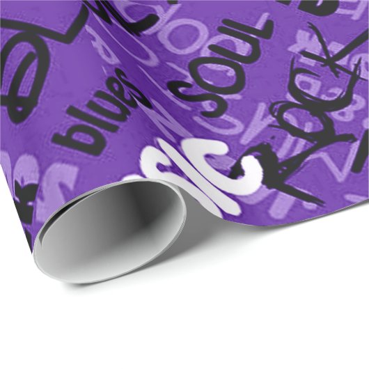 Papier Cadeau Purple Rock Pop R & B Music Text Wrapper Paper (Coin rond)