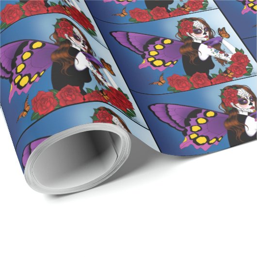 Papier Cadeau Purple Sugar Crâne Fée (Coin rond)