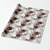 Papier Cadeau Purple Tan Floral Skulls Birthday (Déroulé)