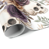 Papier Cadeau Purple Tan Floral Skulls Birthday (Coin rond)