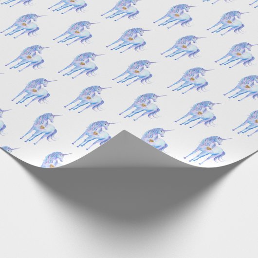 Papier Cadeau Purple Unicorn Gold Parties scintillant Coeur (Coin)