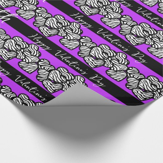 Papier Cadeau Purple Valentines Day Zebra Heart Motif ajouter No (Coin)