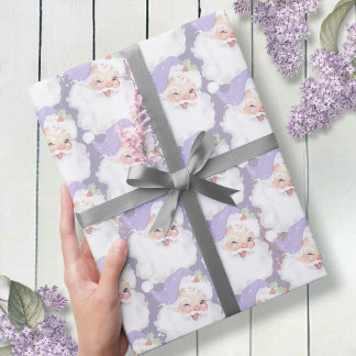 Papier Cadeau Purple Vintage Winking Père Noël Cadeau de Noël