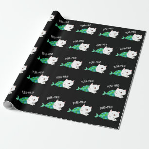 Papier Cadeau Purr-maid Funny Kitty Chat Mermaid Pun Dark BG