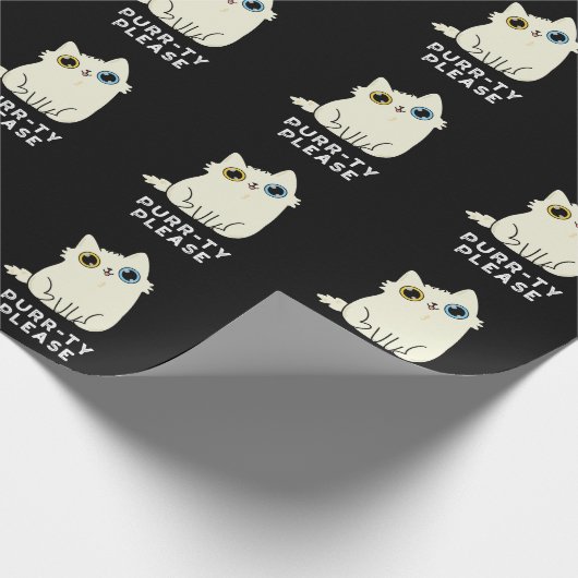 Papier Cadeau Purr ty S'Il Vous Plaît Funny Kitty Chat Pun Dark (Coin)