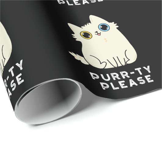 Papier Cadeau Purr ty S'Il Vous Plaît Funny Kitty Chat Pun Dark (Coin rond)