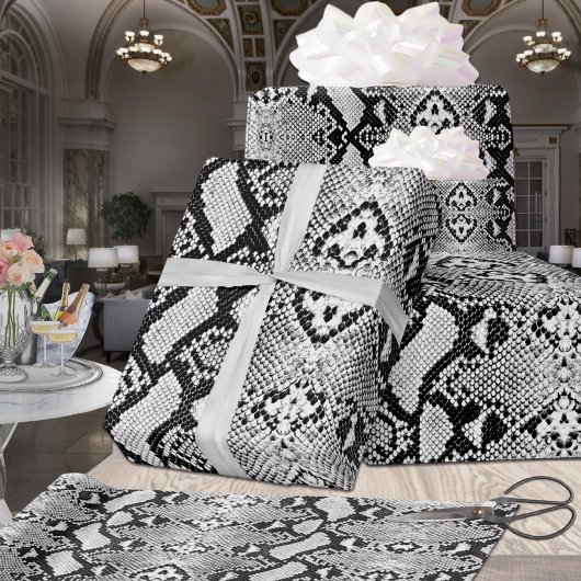 Papier Cadeau Python noir et blanc exotique