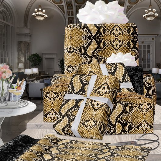 Papier Cadeau Python Or Exotique Snakeskin