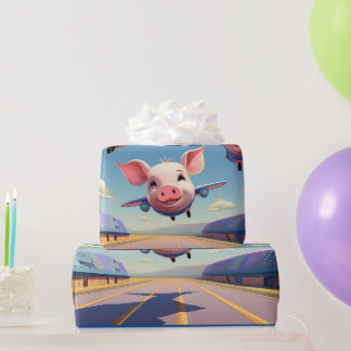 Papier Cadeau Quand les cochons volent drôles d'avions à ailes d