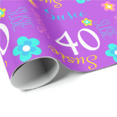 Papier Cadeau Quarantième enveloppe d'anniversaire d'âge nommé (Coin rond)