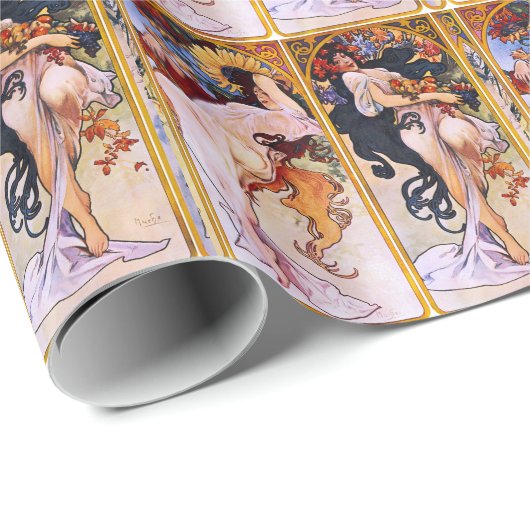 Papier Cadeau Quatre saisons par art déco Nouveau d'Alfons Mucha (Coin rond)