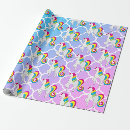 Papier Cadeau Quatrefoil bleu et rose de licorne mignonne (Déroulé)