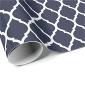 Papier Cadeau Quatrefoil bleu marine et blanc marocain (Coin rond)