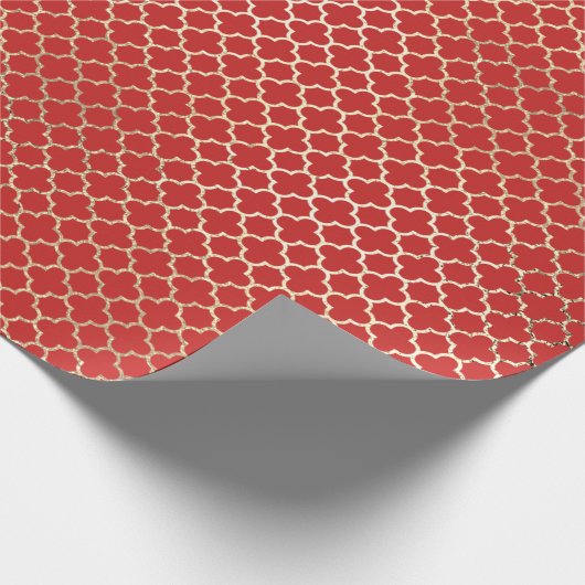 Papier Cadeau Quatrefoil Bride Rouge Bright Art Déco Faux Or (Coin)