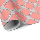 Papier Cadeau Quatrefoil corail et gris (Coin rond)