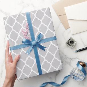 Papier Cadeau Quatrefoil gris et blanc marocain