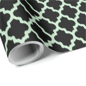 Papier Cadeau Quatrefoil Ikat Vert Mint Sur Arrière - plan Noir (Coin rond)