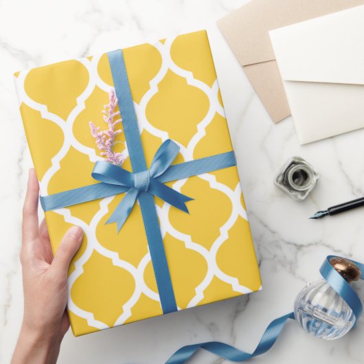 Papier Cadeau Quatrefoil Marocain jaune et blanc (Cadeaux)