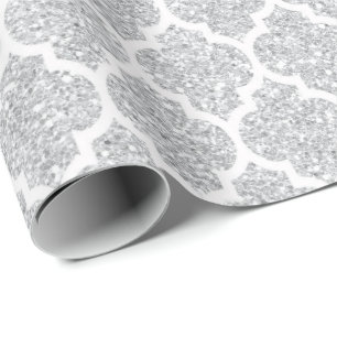 Papier Cadeau Quatrefoil Net Blanc Argent Art Déco Vip