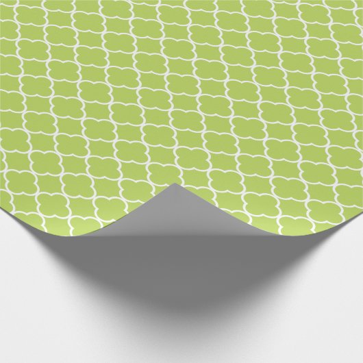 Papier Cadeau Quatrefoil vert, Latticework, Trellis marocain (Coin)