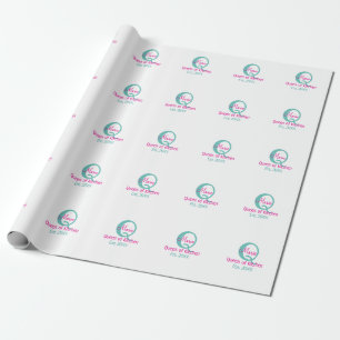 Papier Cadeau Queen of cuisine monogramme vert rose simple minim