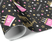 Papier Cadeau Quel Âge Joyeux Anniversaire Gâteau rose Noir (Coin rond)