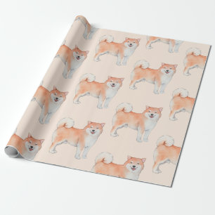 Papier Cadeau Queue de bouffée Kawaii Couleur de l'eau Shiba Inu