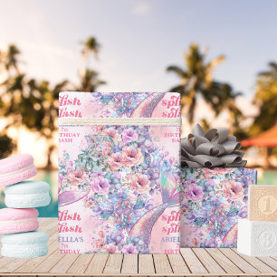 Papier Cadeau Queue de sirène pailletée de fleurs 7e anniversair